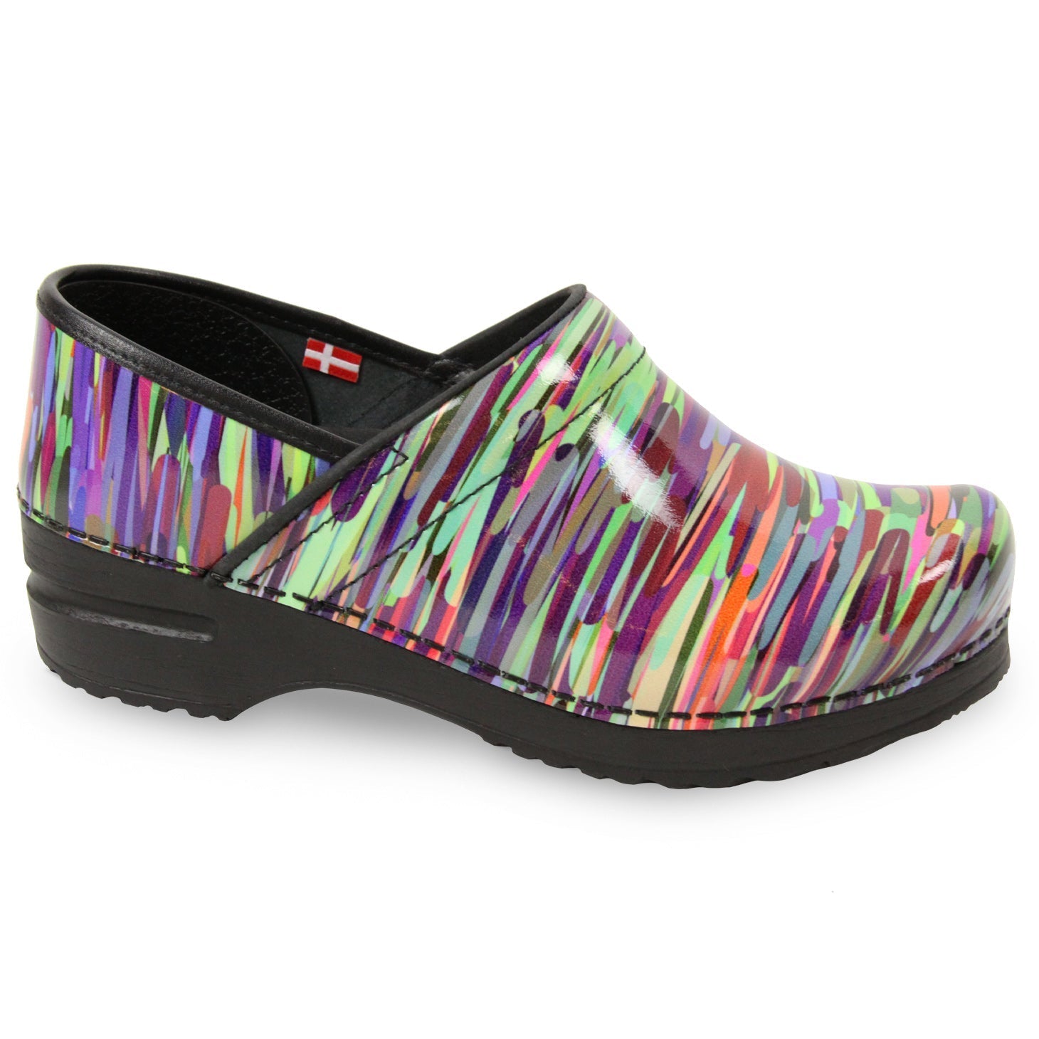 Dansko 39 Womens Professional Clogs Multicolor Colorful Streamers Patent  Leather