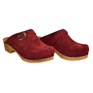 Sanita Hedi Women&#39;s Wood Clog in Deep Red Open Back Clog