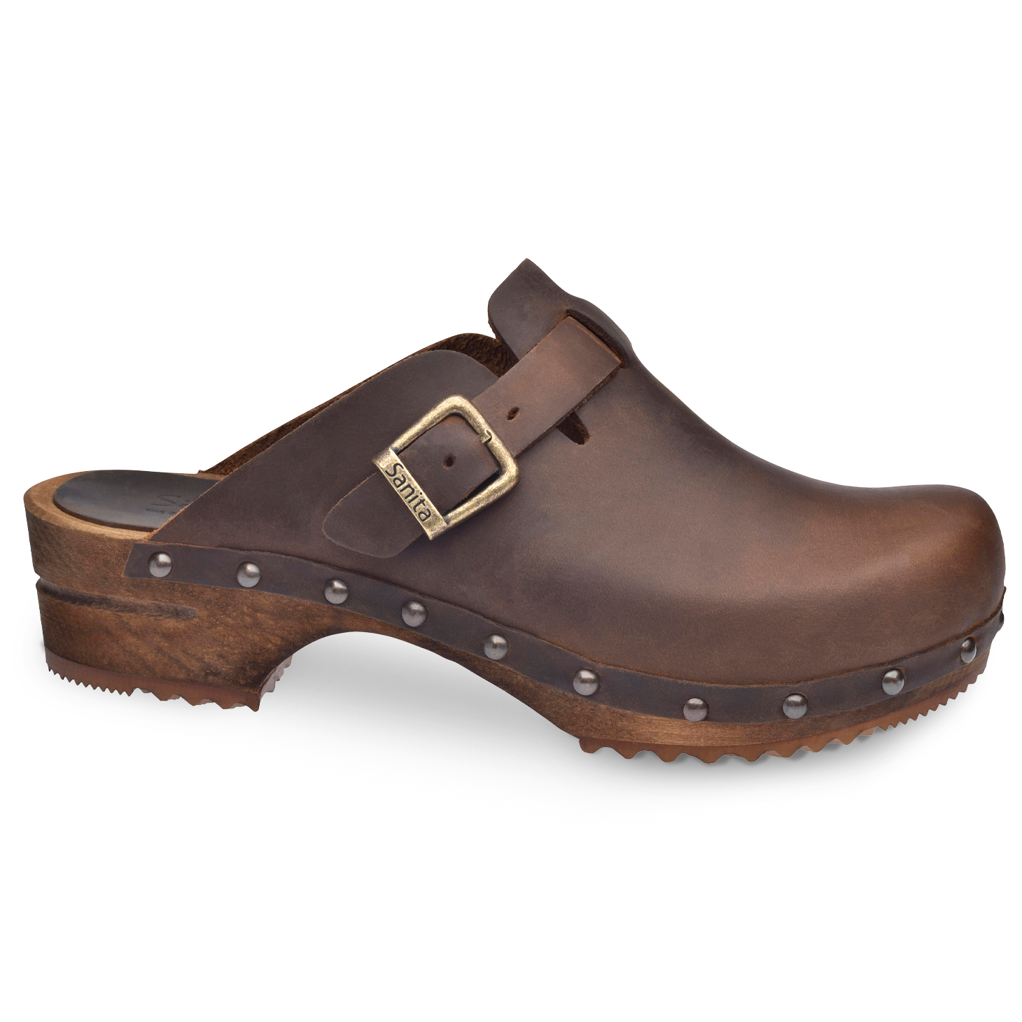 Sanita Kristel Women's Wood Clog in Antique Brown Open Back Clog