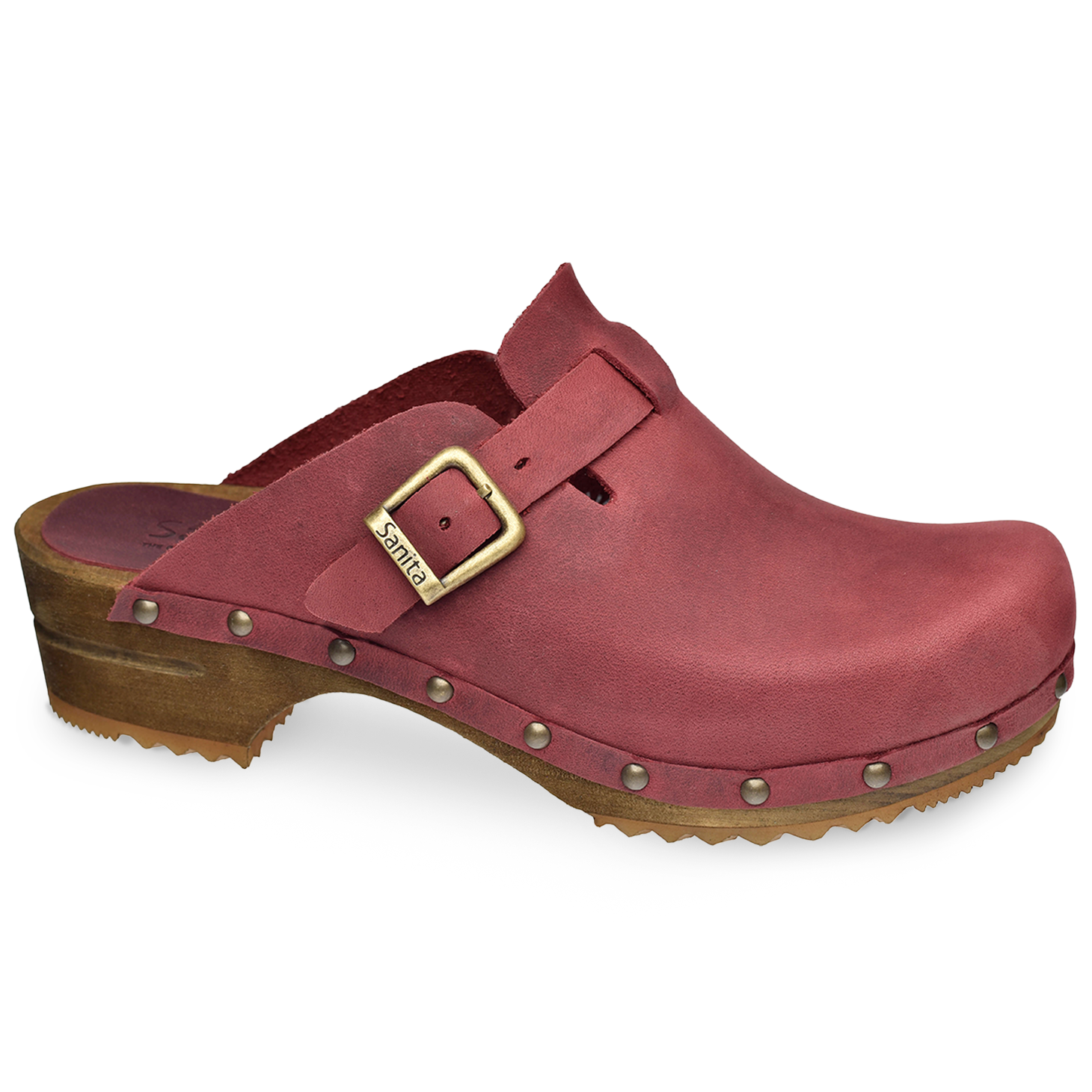 Sanita Kristel Women's Wood Clog in Deep Red Open Back Clog