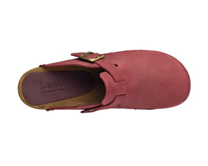 Sanita Kristel Women&#39;s Wood Clog in Deep Red Open Back Clog