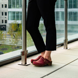 Sanita Kristel Women&#39;s Wood Clog in Deep Red Open Back Clog