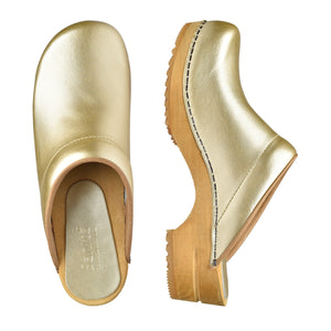 Sanita Lotte Women&#39;s Wood Clog in Gold Open Back Clog