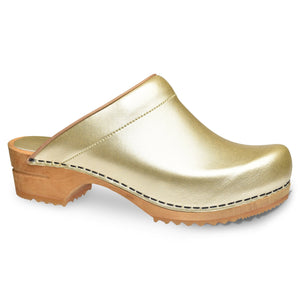 Sanita Lotte Women&#39;s Wood Clog in Gold Open Back Clog