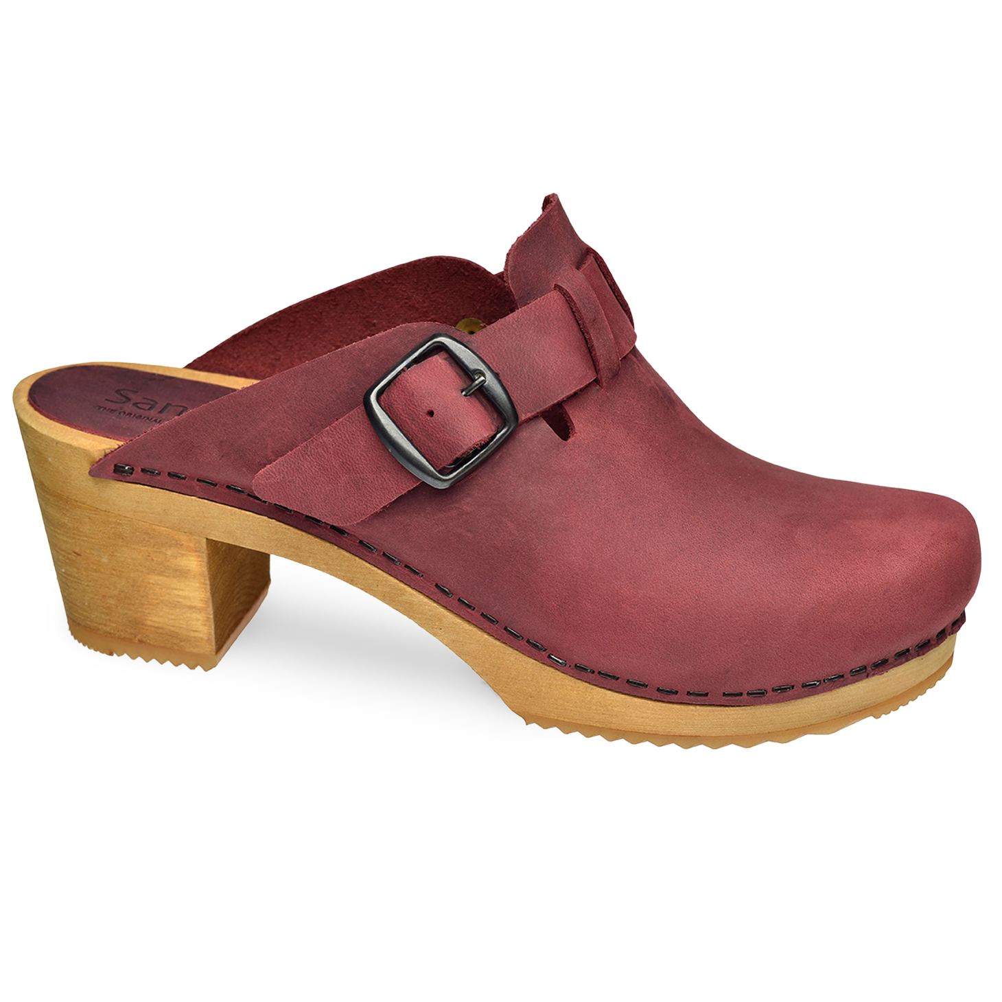 Sanita Malulo Women's Wood Mule in Deep Red Open Back Clog