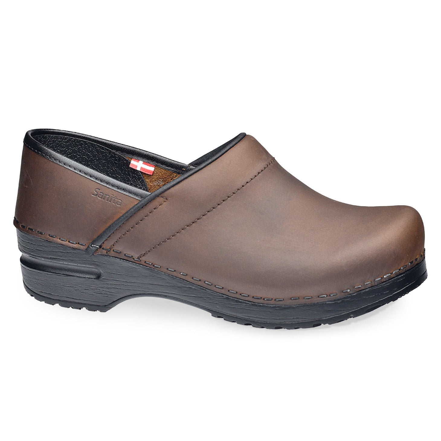 Sanita Pro. Oiled Leather Men's Clog in Antique Brown Closed Back Clog