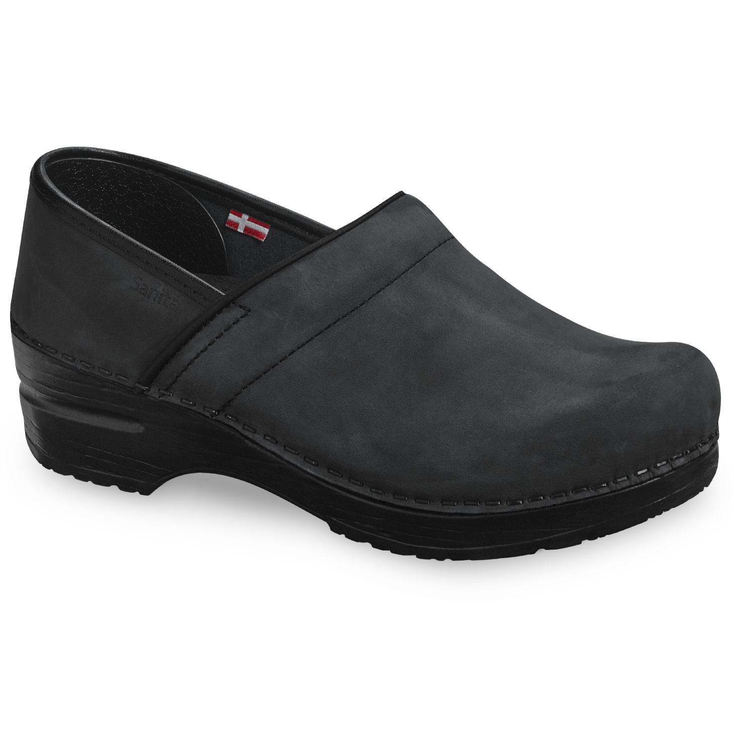 Sanita Pro. Oiled Leather Men's Clog in Black Closed Back Clog